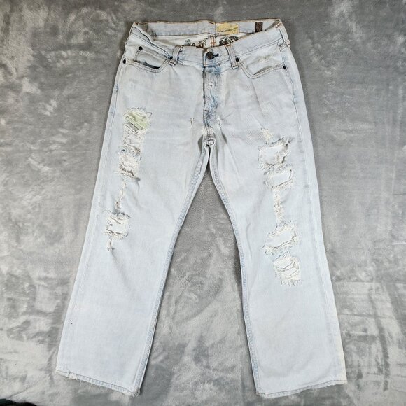 Vintage Hollister HCO Low Rise Boot Jeans 32 Light Wash Distressed Button Fly - Picture 1 of 15